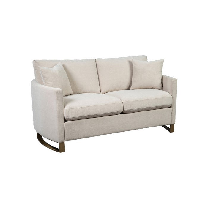 Fabric Upholstered Loveseat with Metal Sled Base and Curved Armrests, Beige