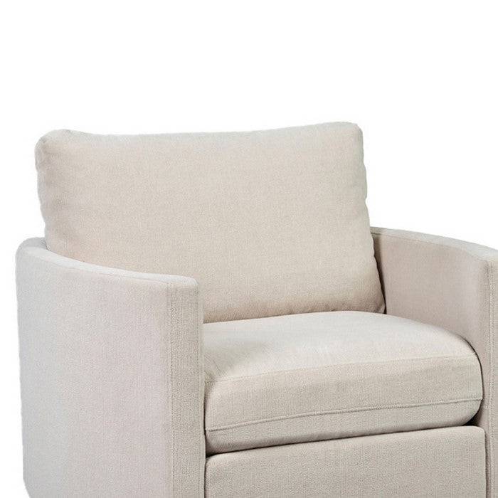 Fabric Upholstered Chair with Metal Sled Base and Curved Armrests, Beige