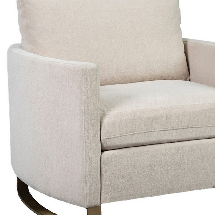 Fabric Upholstered Chair with Metal Sled Base and Curved Armrests, Beige