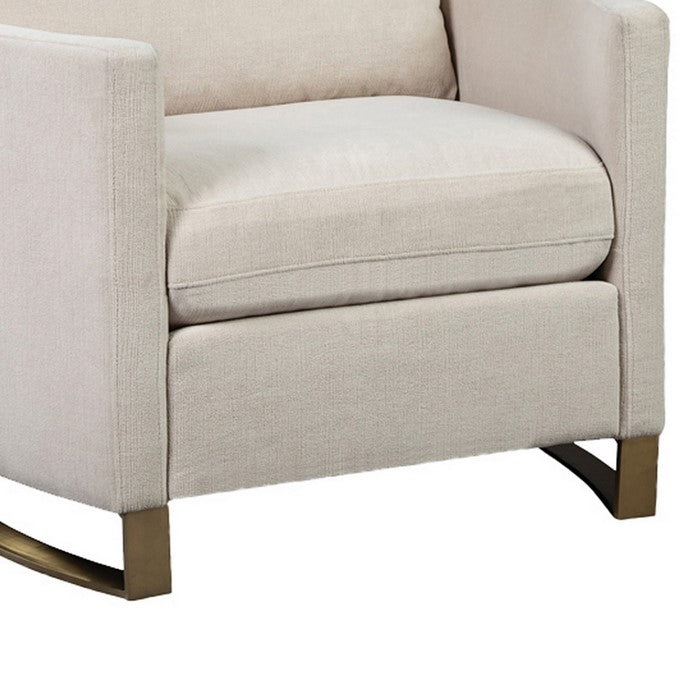 Fabric Upholstered Chair with Metal Sled Base and Curved Armrests, Beige