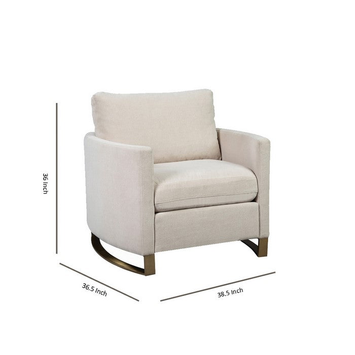 Fabric Upholstered Chair with Metal Sled Base and Curved Armrests, Beige