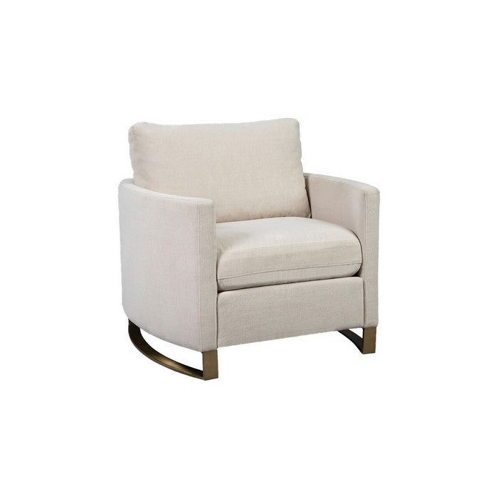 Fabric Upholstered Chair with Metal Sled Base and Curved Armrests, Beige