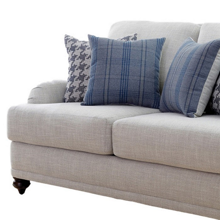 Fabric Upholstered Loveseat with Sloped Armrests and Turned Legs,Light Gray