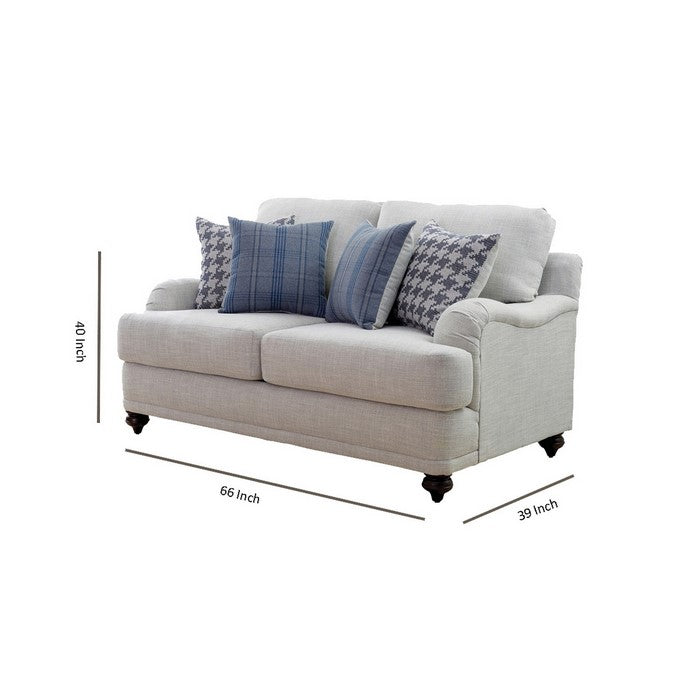 Fabric Upholstered Loveseat with Sloped Armrests and Turned Legs,Light Gray