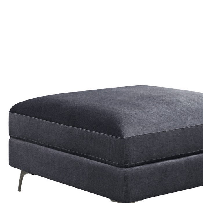 Fabric Upholstered Square Ottoman with Metal Bracket Legs, Gray