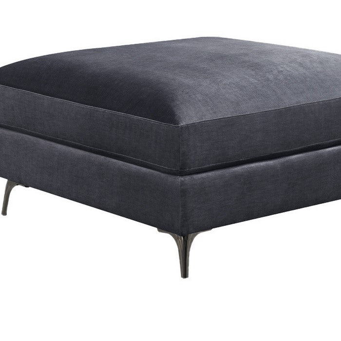 Fabric Upholstered Square Ottoman with Metal Bracket Legs, Gray