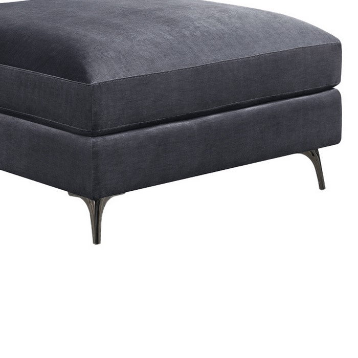 Fabric Upholstered Square Ottoman with Metal Bracket Legs, Gray