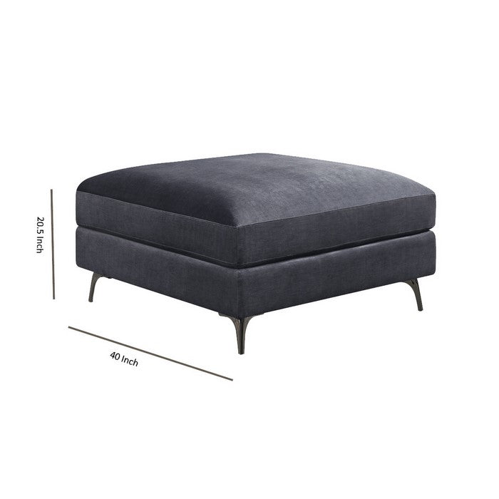 Fabric Upholstered Square Ottoman with Metal Bracket Legs, Gray