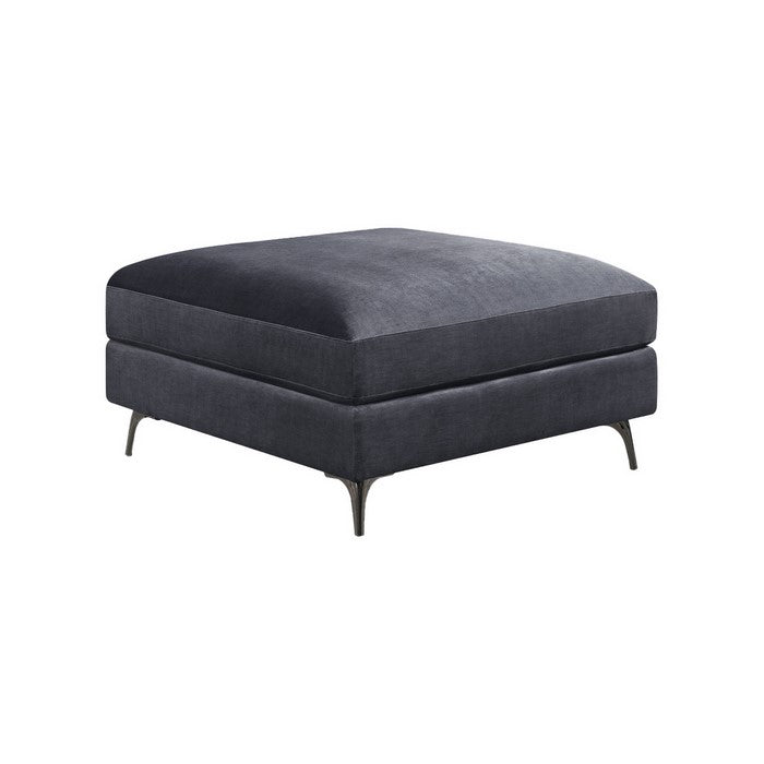 Fabric Upholstered Square Ottoman with Metal Bracket Legs, Gray
