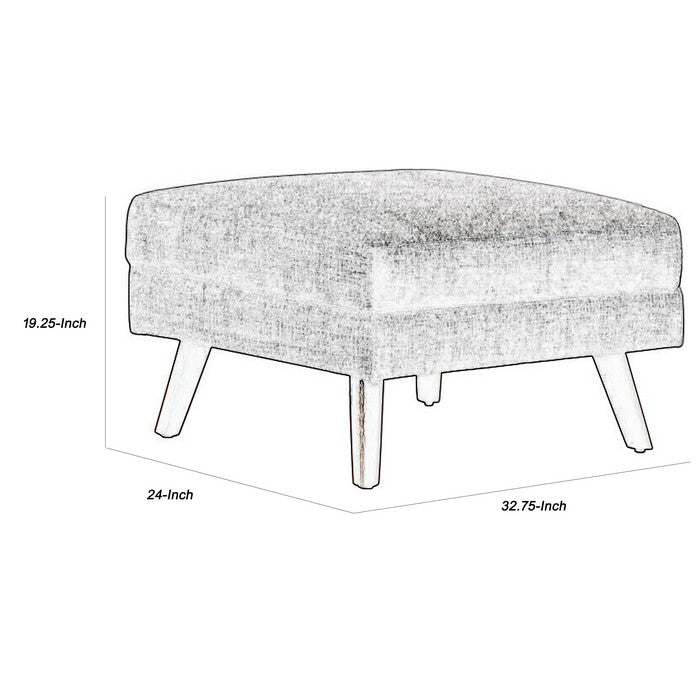 Fabric Upholstered Rectangular Ottoman with Round Angled Legs, Gray