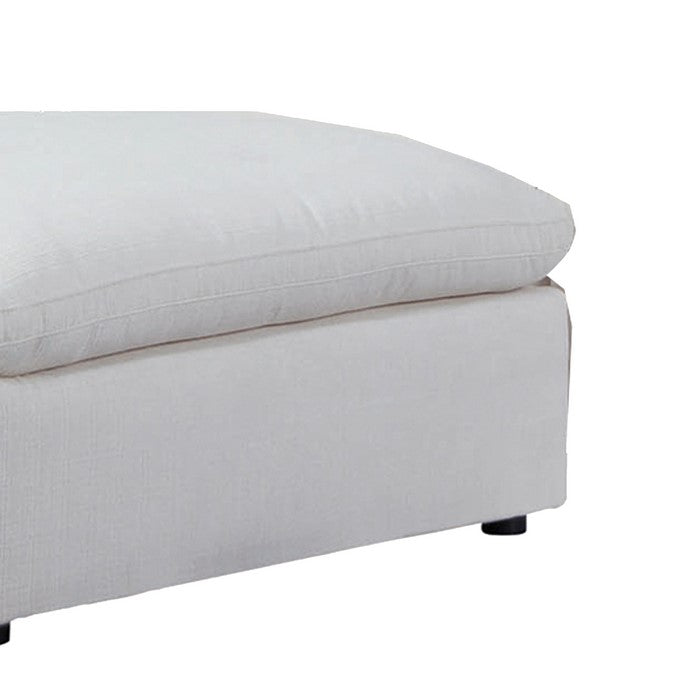 Fabric Upholstered Square Shape Ottoman with Round Legs, Off White