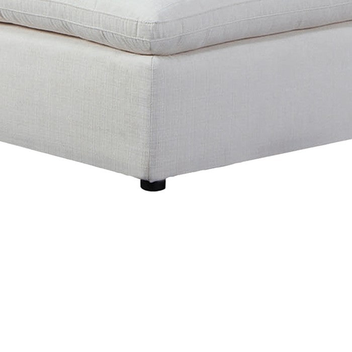 Fabric Upholstered Square Shape Ottoman with Round Legs, Off White