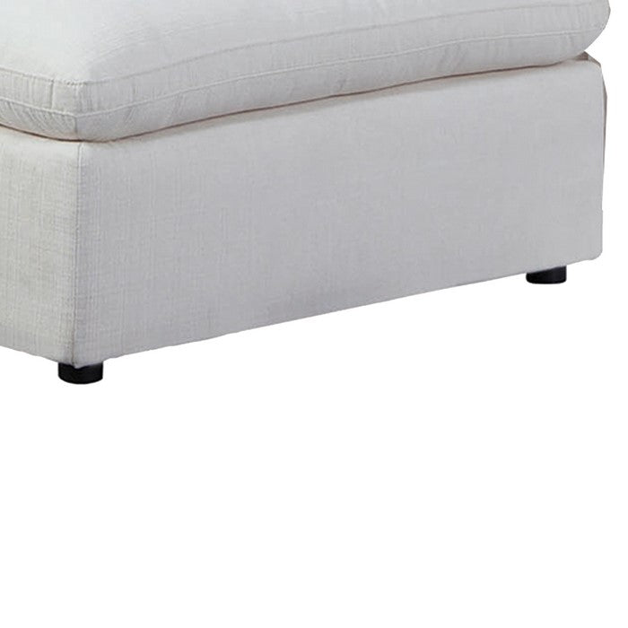 Fabric Upholstered Square Shape Ottoman with Round Legs, Off White