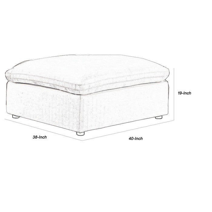 Fabric Upholstered Square Shape Ottoman with Round Legs, Off White