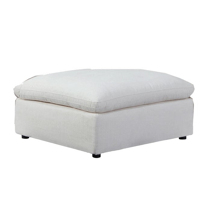 Fabric Upholstered Square Shape Ottoman with Round Legs, Off White