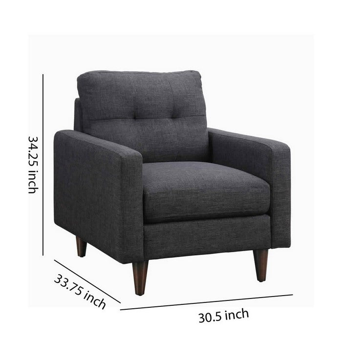 Fabric Upholstered Button Tufted Chair with Track Armrests, Gray
