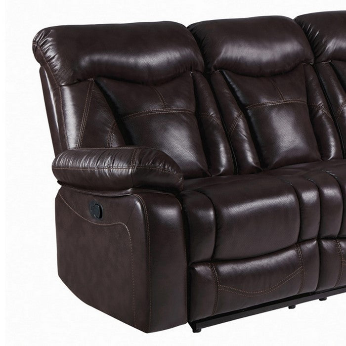 Leatherette Sofa with Wall Hugger Mechanism and Pillow Top Armrests, Brown