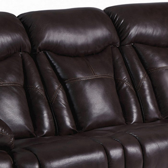 Leatherette Sofa with Wall Hugger Mechanism and Pillow Top Armrests, Brown