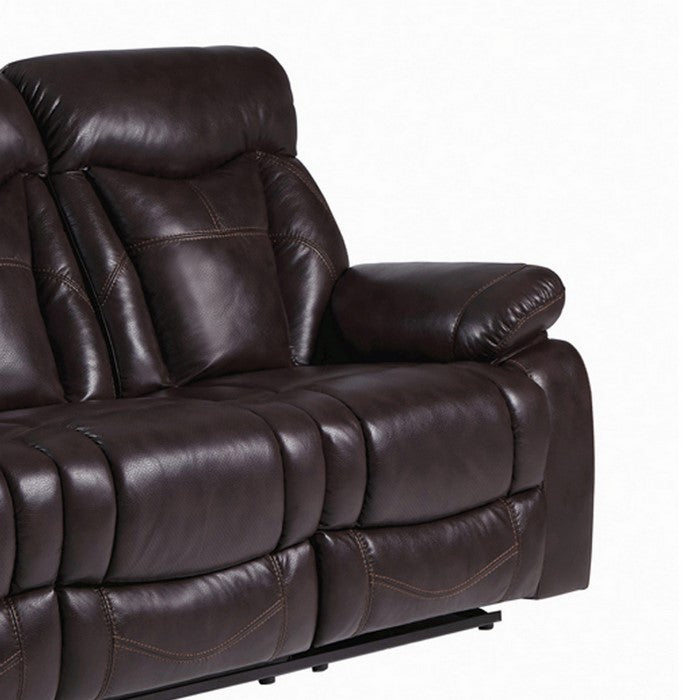 Leatherette Sofa with Wall Hugger Mechanism and Pillow Top Armrests, Brown