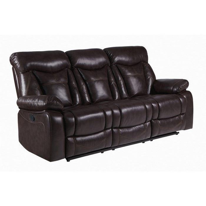 Leatherette Sofa with Wall Hugger Mechanism and Pillow Top Armrests, Brown