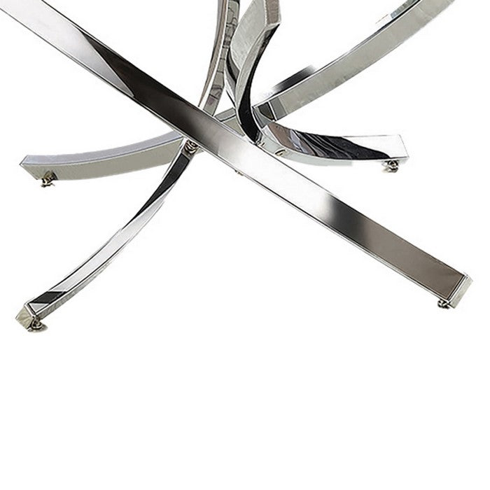 Round Tempered Glass Top Coffee Table with Metal Legs, Silver and Clear