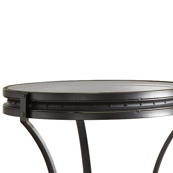 Glass Top Metal Frame End Table with Bottom Shelf, Black and Clear