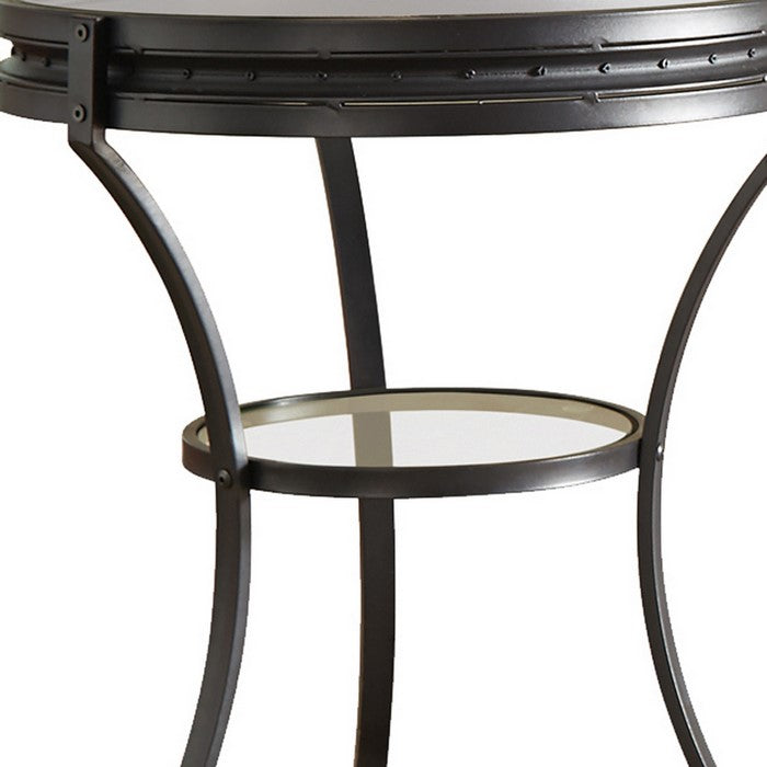 Glass Top Metal Frame End Table with Bottom Shelf, Black and Clear