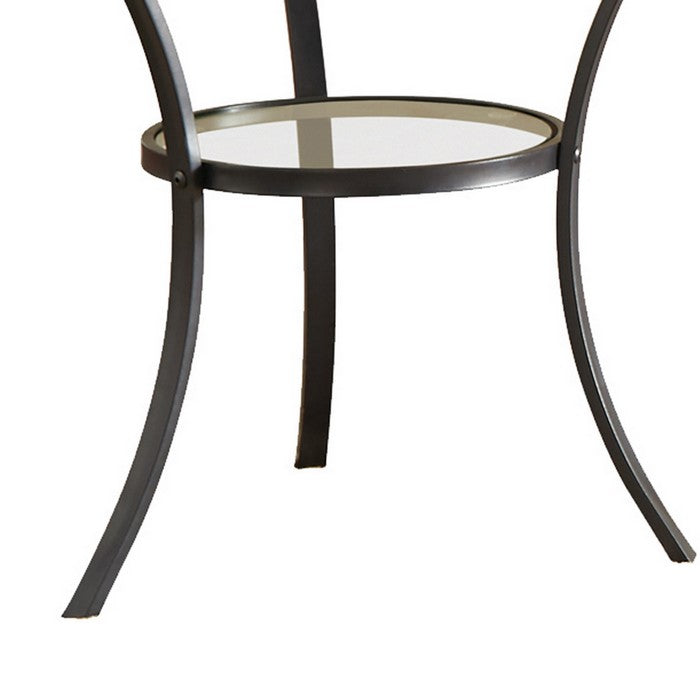 Glass Top Metal Frame End Table with Bottom Shelf, Black and Clear