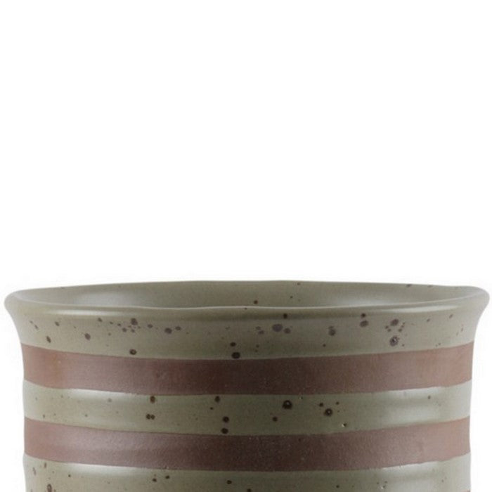 Striped Ceramic Vase with Speckle Body Design, Set of 2, Small, Multicolor