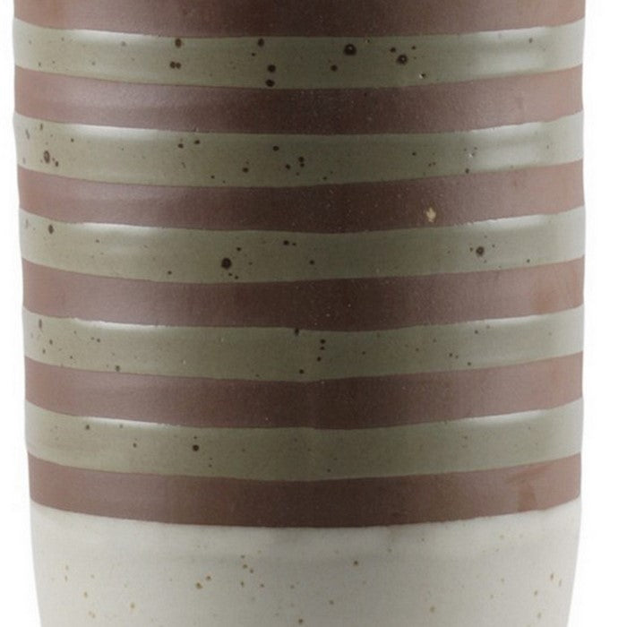 Striped Ceramic Vase with Speckle Body Design, Set of 2, Small, Multicolor