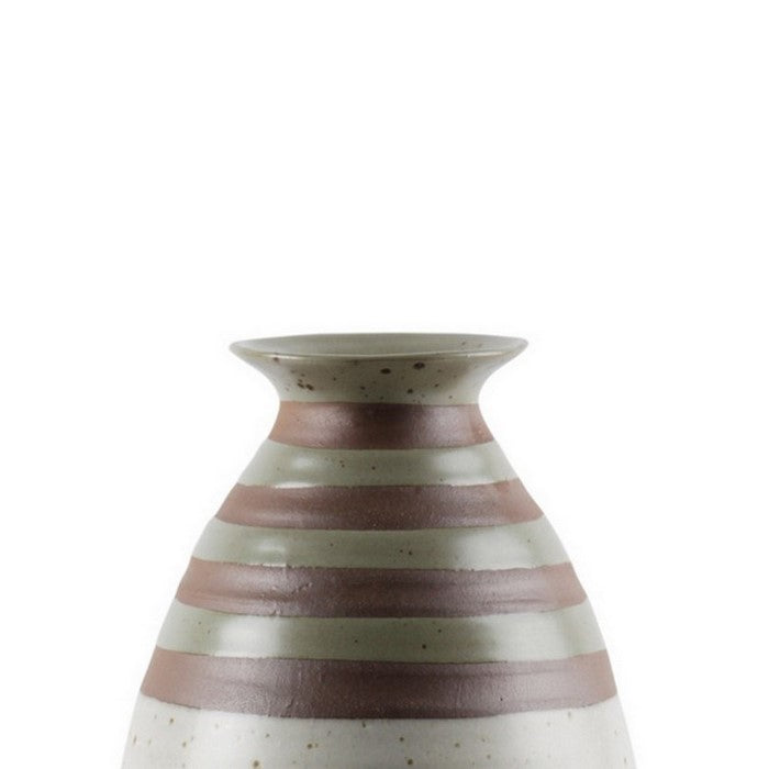 Striped Ceramic Vase with Speckle Body Design, Set of 2, Small, Off White
