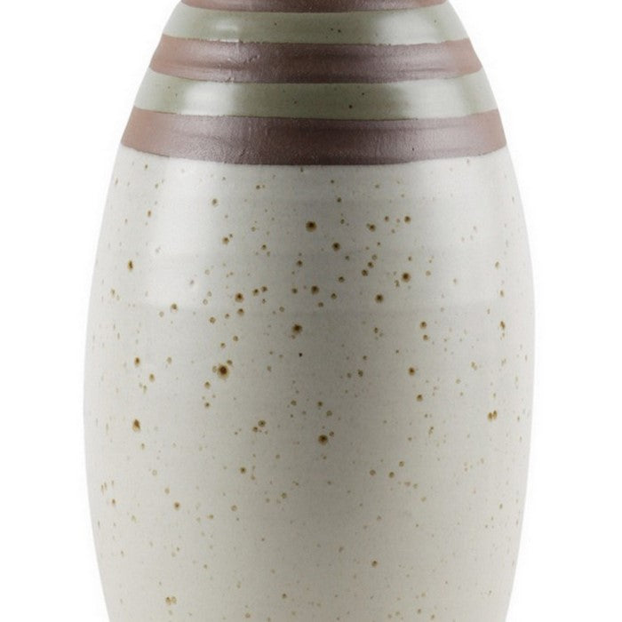 Striped Ceramic Vase with Speckle Body Design, Set of 2, Small, Off White