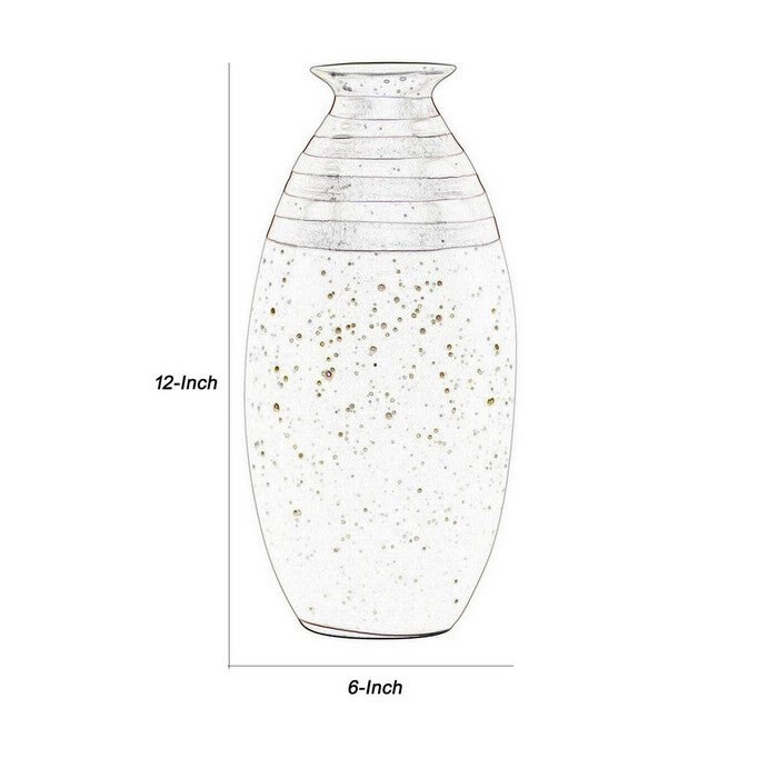 Striped Ceramic Vase with Speckle Body Design, Set of 2, Small, Off White