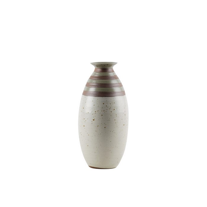 Striped Ceramic Vase with Speckle Body Design, Set of 2, Small, Off White