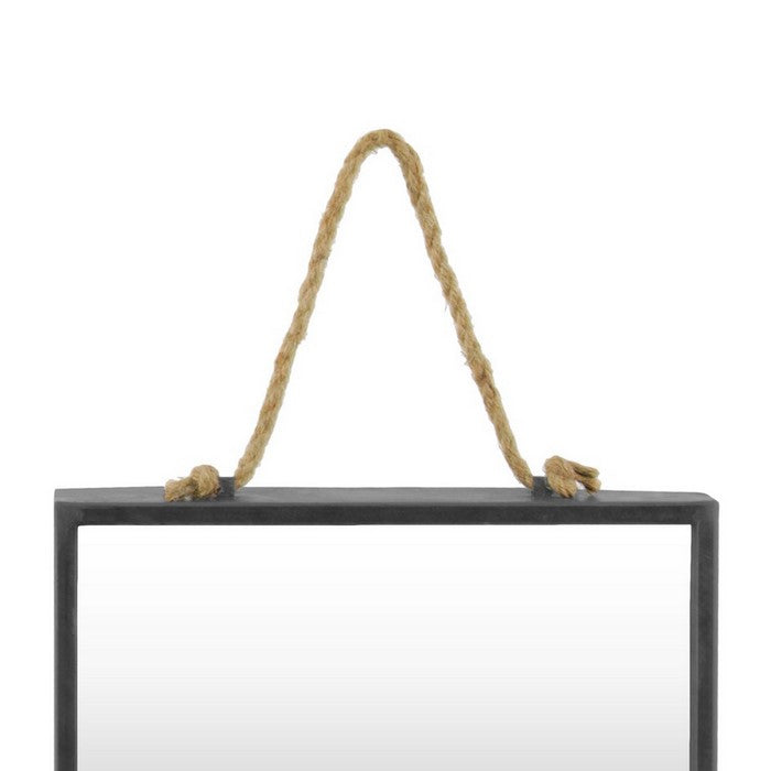 Metal Frame Square Wall Mirror with Rope Hanger, Set of 2, Gunmetal Gray