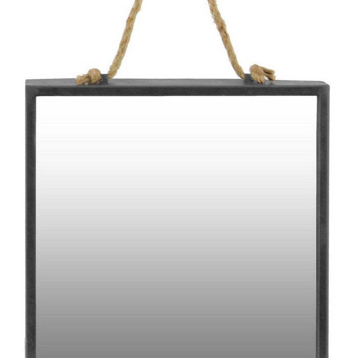 Metal Frame Square Wall Mirror with Rope Hanger, Set of 2, Gunmetal Gray