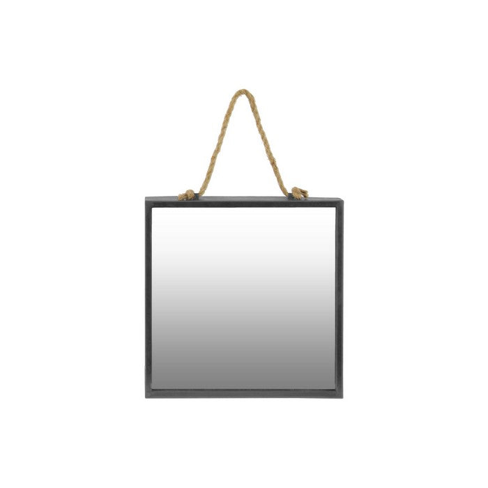 Metal Frame Square Wall Mirror with Rope Hanger, Set of 2, Gunmetal Gray