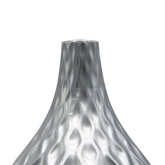 Bellied Ceramic Vase with Embossed Wave Design, Set of 2, Silver