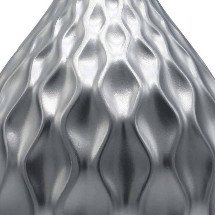 Bellied Ceramic Vase with Embossed Wave Design, Set of 2, Silver