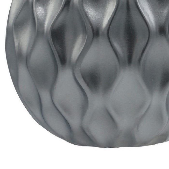 Bellied Ceramic Vase with Embossed Wave Design, Set of 2, Silver