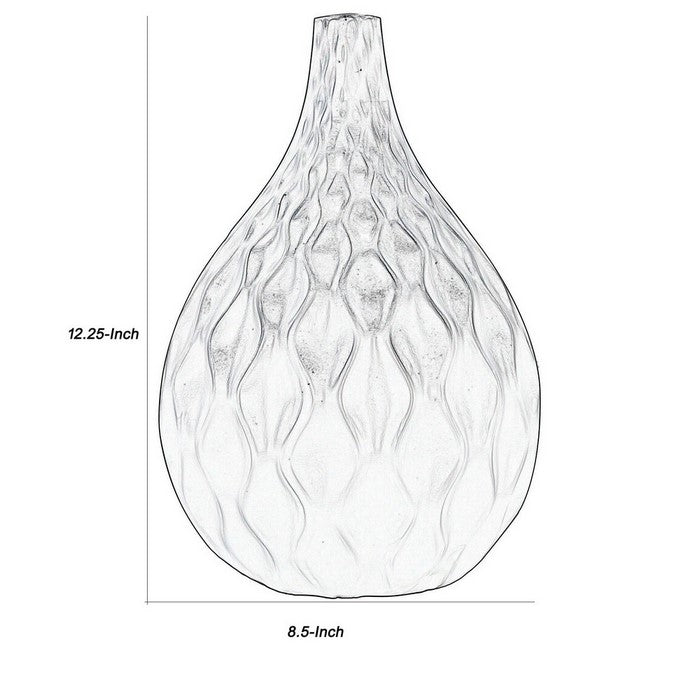 Bellied Ceramic Vase with Embossed Wave Design, Set of 2, Silver
