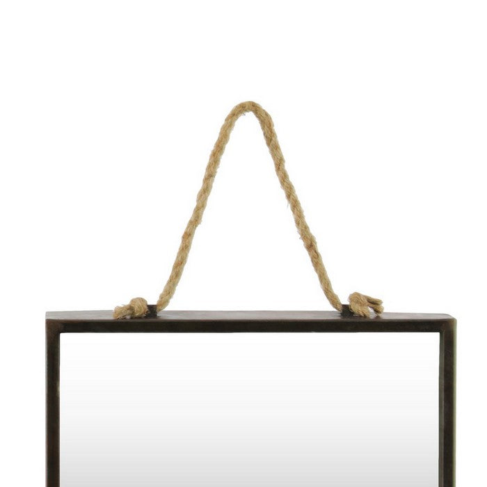 Metal Frame Square Wall Mirror with Rope Hanger, Set of 2, Bronze