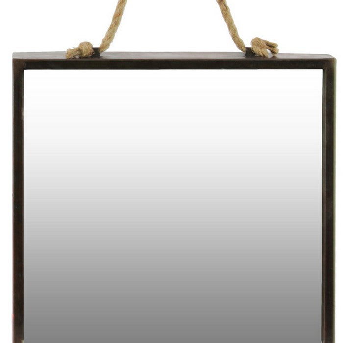 Metal Frame Square Wall Mirror with Rope Hanger, Set of 2, Bronze