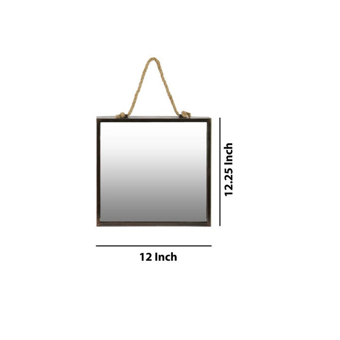 Metal Frame Square Wall Mirror with Rope Hanger, Set of 2, Bronze