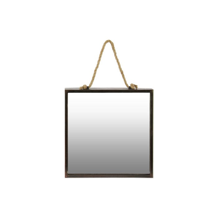 Metal Frame Square Wall Mirror with Rope Hanger, Set of 2, Bronze