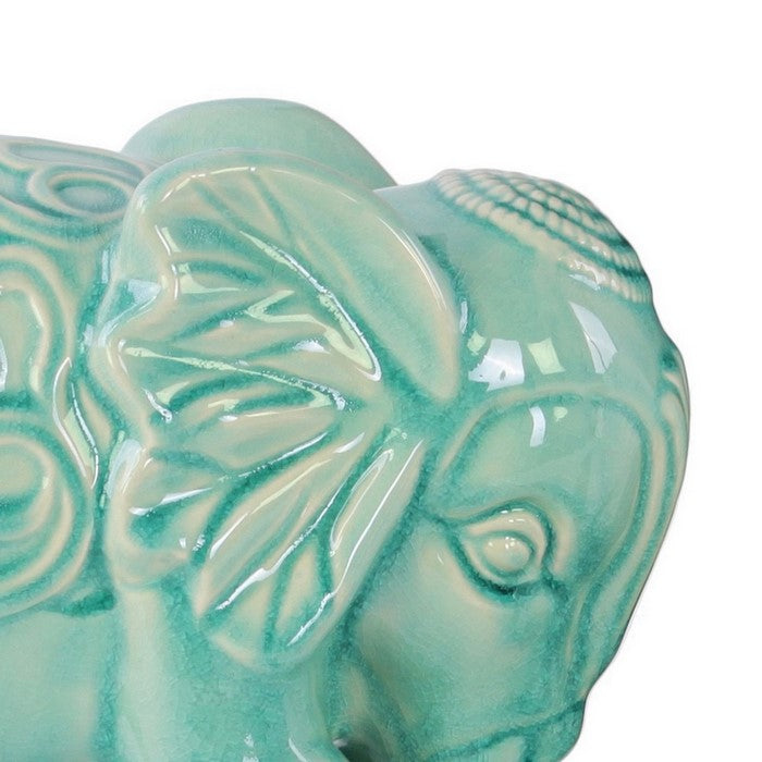 Embossed Swirl Design Ceramic Elephant Figurine, Set of 2, Blue