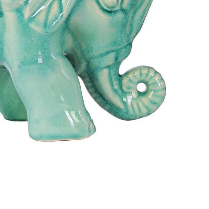 Embossed Swirl Design Ceramic Elephant Figurine, Set of 2, Blue