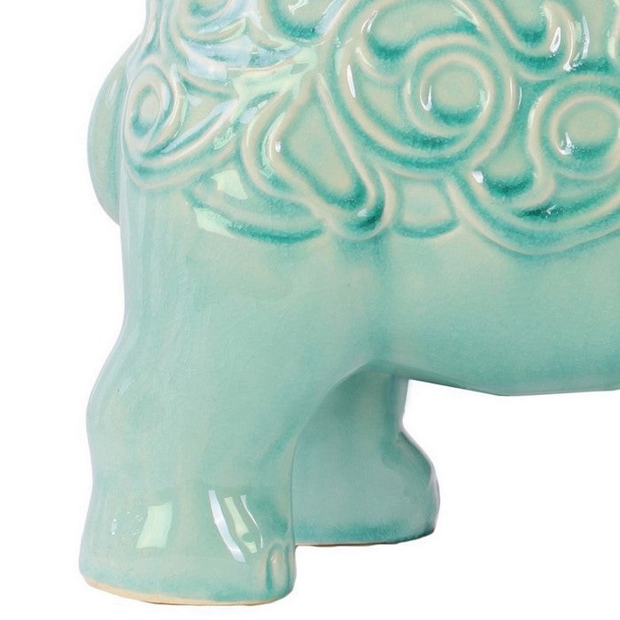 Embossed Swirl Design Ceramic Elephant Figurine, Set of 2, Blue