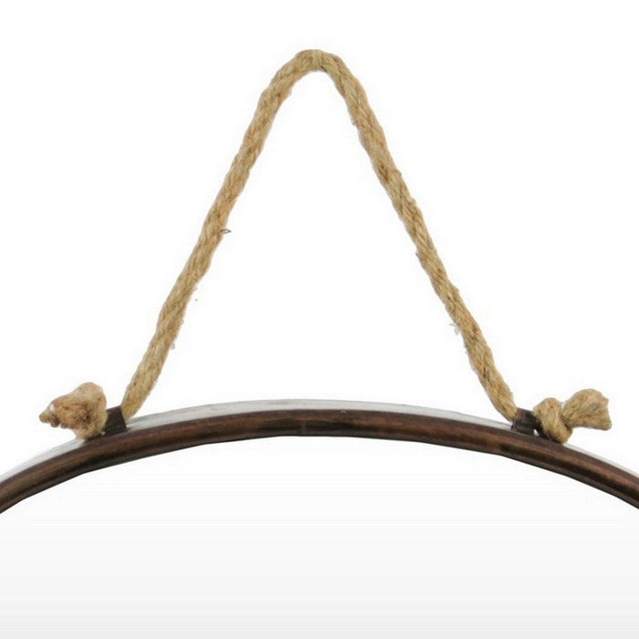 Oval Wall Mirror with Metal Rim and Rope Hanger, Set of 2, Bronze