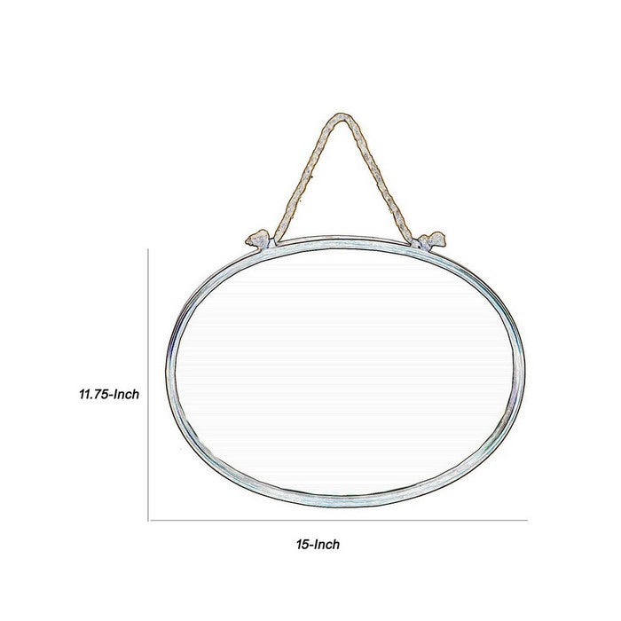 Oval Wall Mirror with Metal Rim and Rope Hanger, Set of 2, Bronze